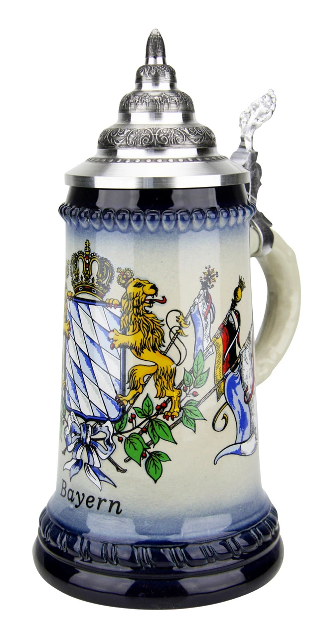 Bavarian Lions And Crown Coat Of Arms Beer Stein 3 Bavarian Lions And Crown Coat Of Arms Beer Stein