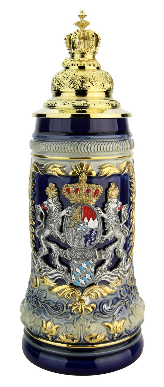 Bavaria Lion Crest Beer Stein With Gilded Royal Crown Lid 4 Bavaria Lion Crest Beer Stein With Gilded Royal Crown Lid - Image 2