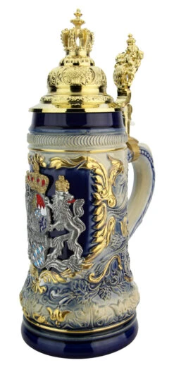 Bavaria Lion Crest Beer Stein With Gilded Royal Crown Lid 11 Bavaria Lion Crest Beer Stein With Gilded Royal Crown Lid -Beer Stein Store Bavaria Lion Crest Beer Stein with Royal Golden Crown Lid ZB14232000 RA SM 14561.1611329987