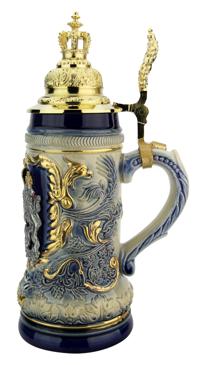 Bavaria Lion Crest Beer Stein With Gilded Royal Crown Lid 6 Bavaria Lion Crest Beer Stein With Gilded Royal Crown Lid - Image 4