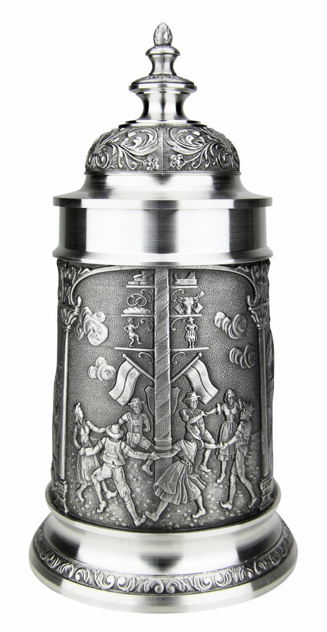 Bavarian Village Maypole Pewter Beer Stein 3 Bavarian Village Maypole Pewter Beer Stein