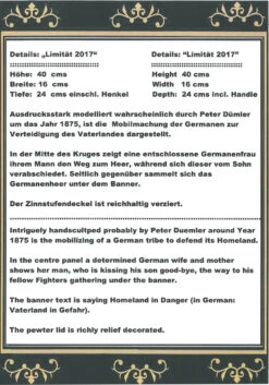 King Limitaet 2017 | Defending The Homeland Handpainted Beer Stein 16 King Limitaet 2017 | Defending The Homeland Handpainted Beer Stein -Beer Stein Store Certificate Back Limitaet 2017 70180.1486055355