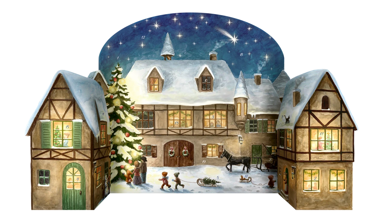 Christmas Eve Village German Advent Calendar 3-D 3 Christmas Eve Village German Advent Calendar 3-D