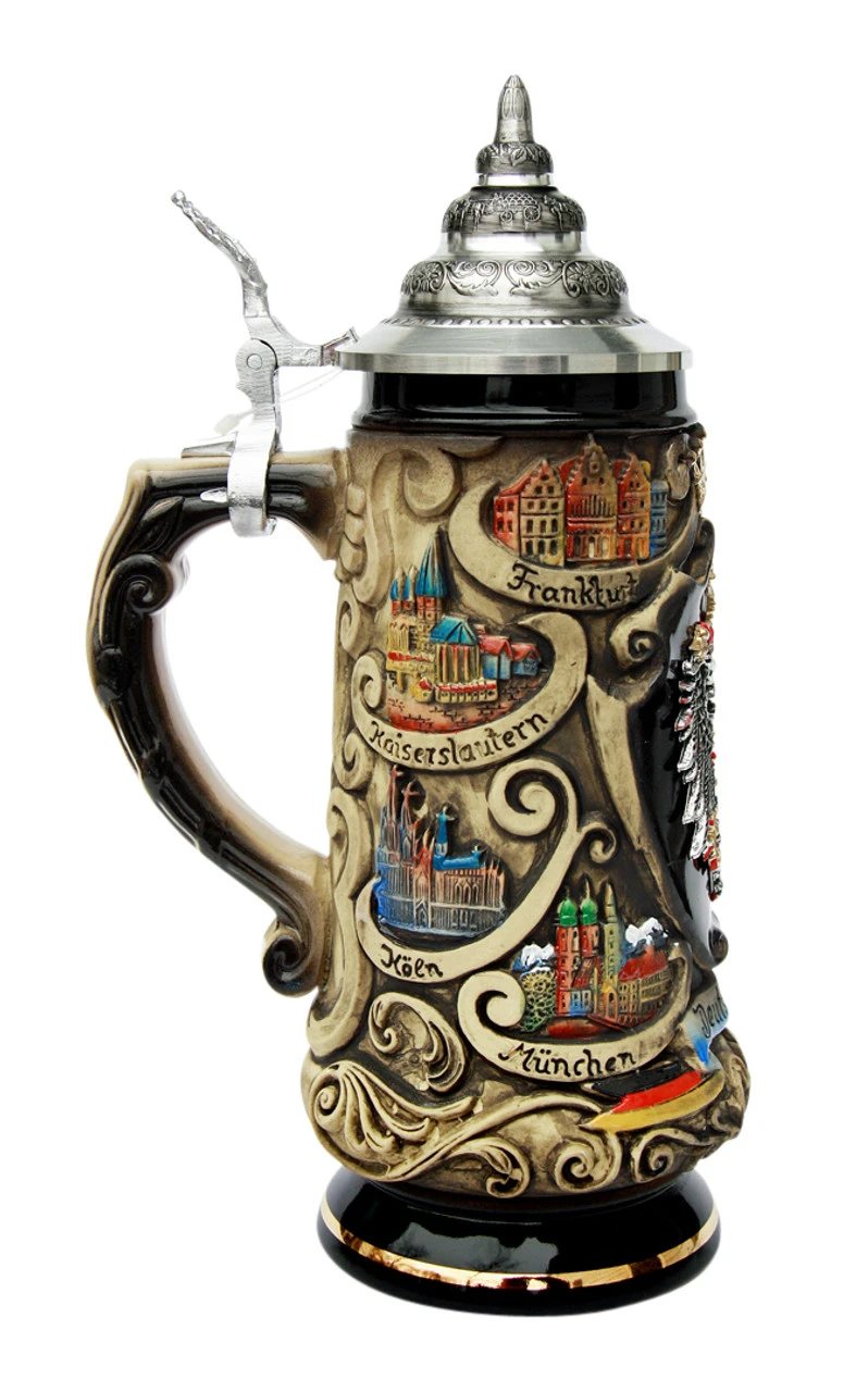 Deutschland Pewter Eagle Cities Beer Stein 5 Deutschland Pewter Eagle Cities Beer Stein - Image 3