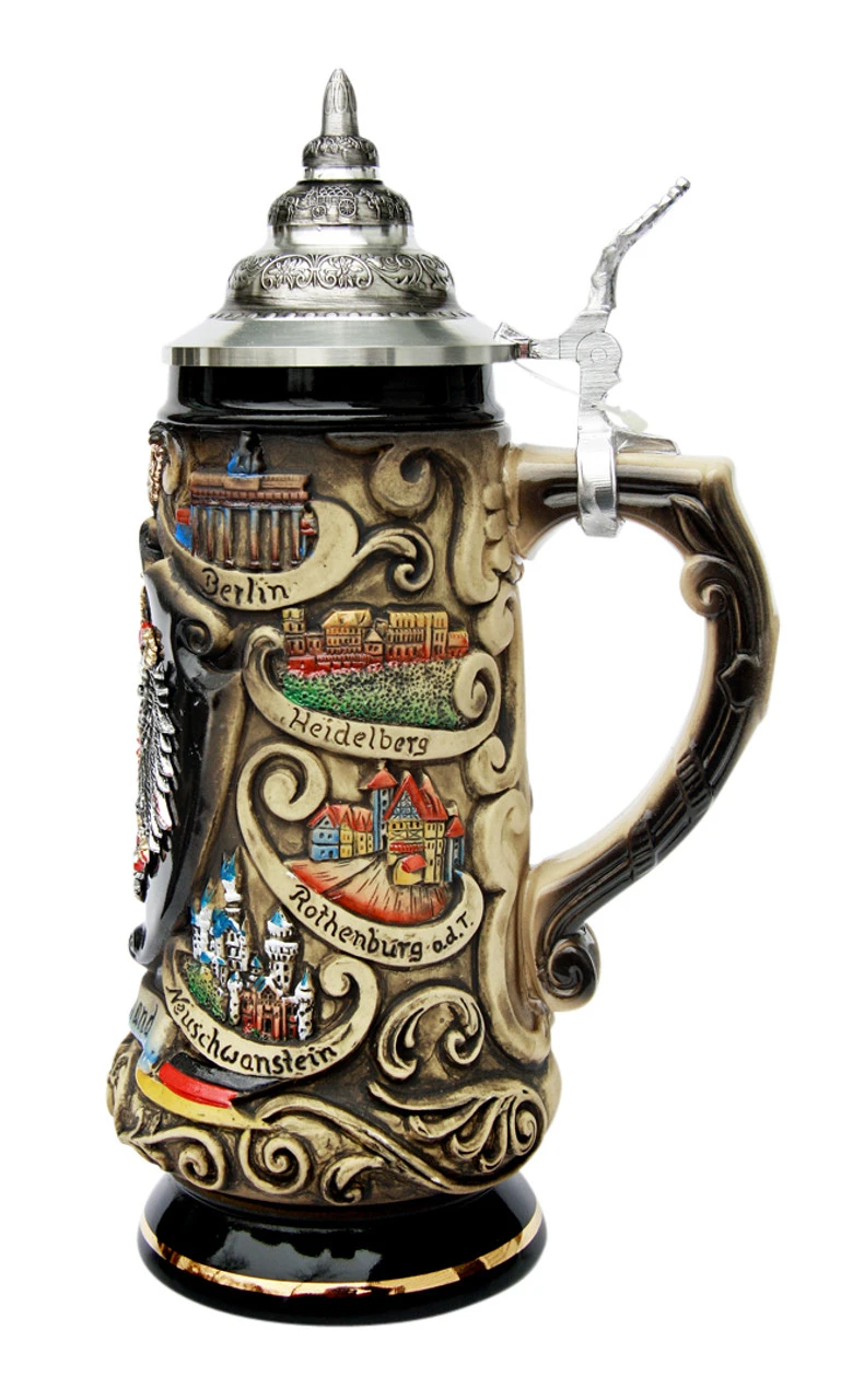 Deutschland Pewter Eagle Cities Beer Stein 4 Deutschland Pewter Eagle Cities Beer Stein - Image 2