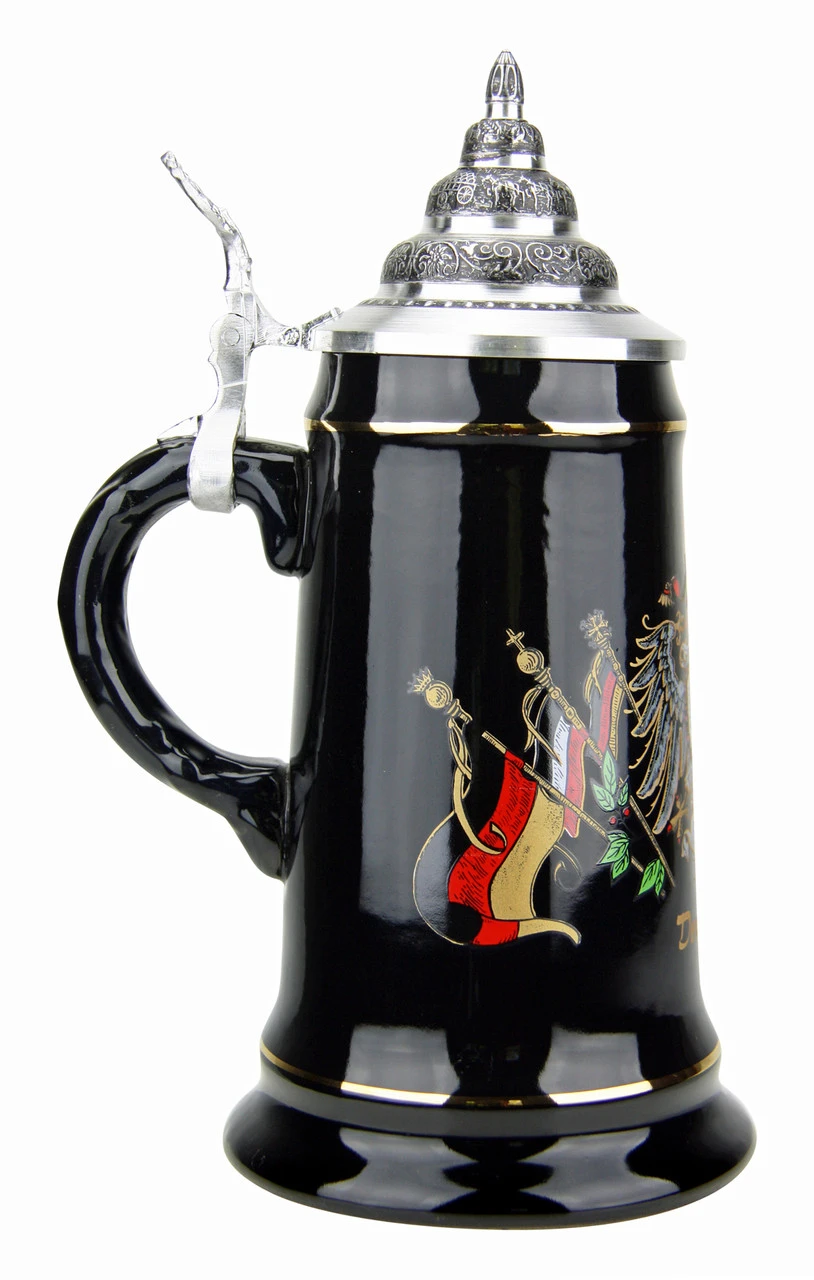 Deutschland Eagle Crest And Flags Black Glaze Beer Stein 7 Deutschland Eagle Crest And Flags Black Glaze Beer Stein - Image 5