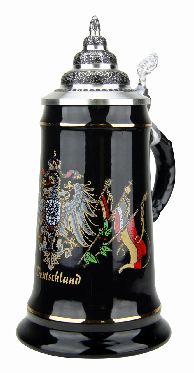 Deutschland Eagle Crest And Flags Black Glaze Beer Stein 5 Deutschland Eagle Crest And Flags Black Glaze Beer Stein - Image 3