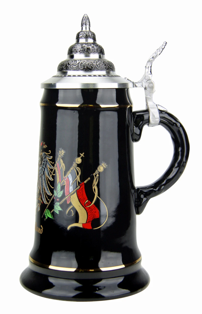 Deutschland Eagle Crest And Flags Black Glaze Beer Stein 6 Deutschland Eagle Crest And Flags Black Glaze Beer Stein - Image 4