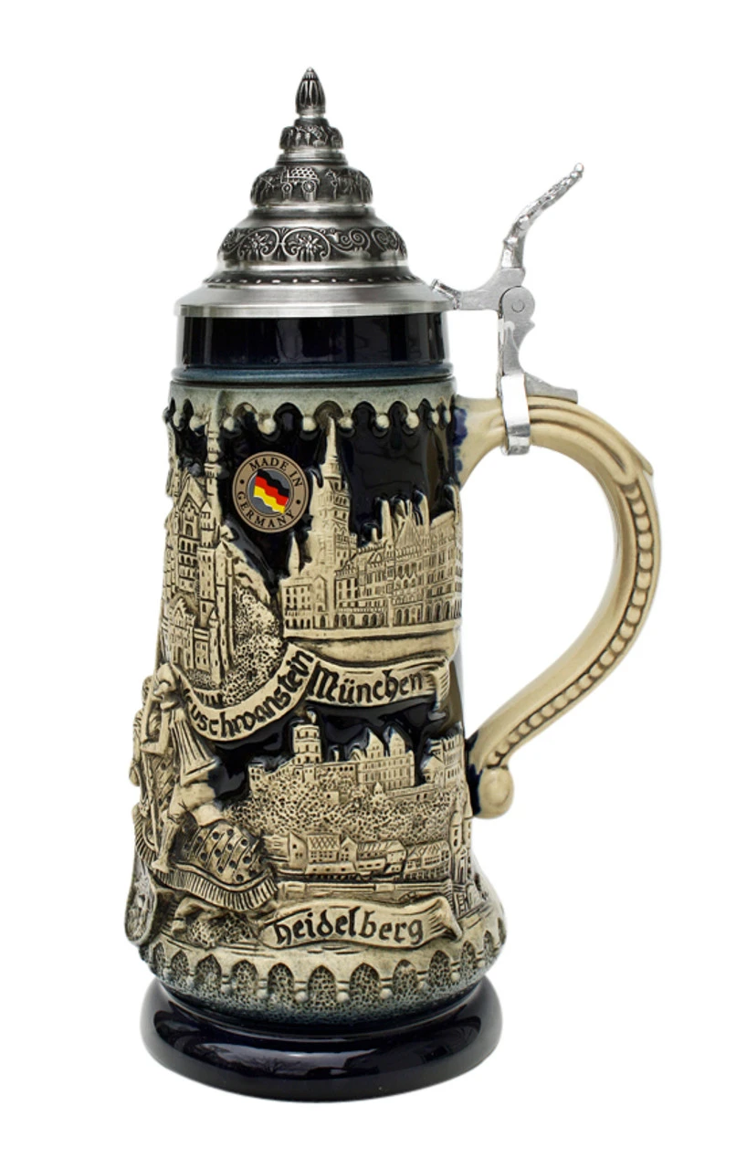 Deutschland Germany Jousting Knights Beer Stein Cobalt 4 Deutschland Germany Jousting Knights Beer Stein Cobalt - Image 2