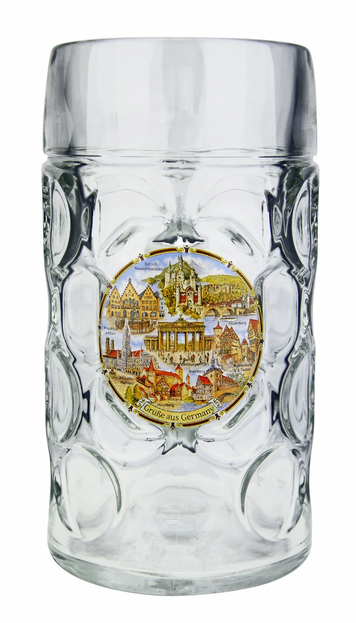 German Landmarks Dimpled Oktoberfest Glass Beer Mug 1 Liter 3 German Landmarks Dimpled Oktoberfest Glass Beer Mug 1 Liter