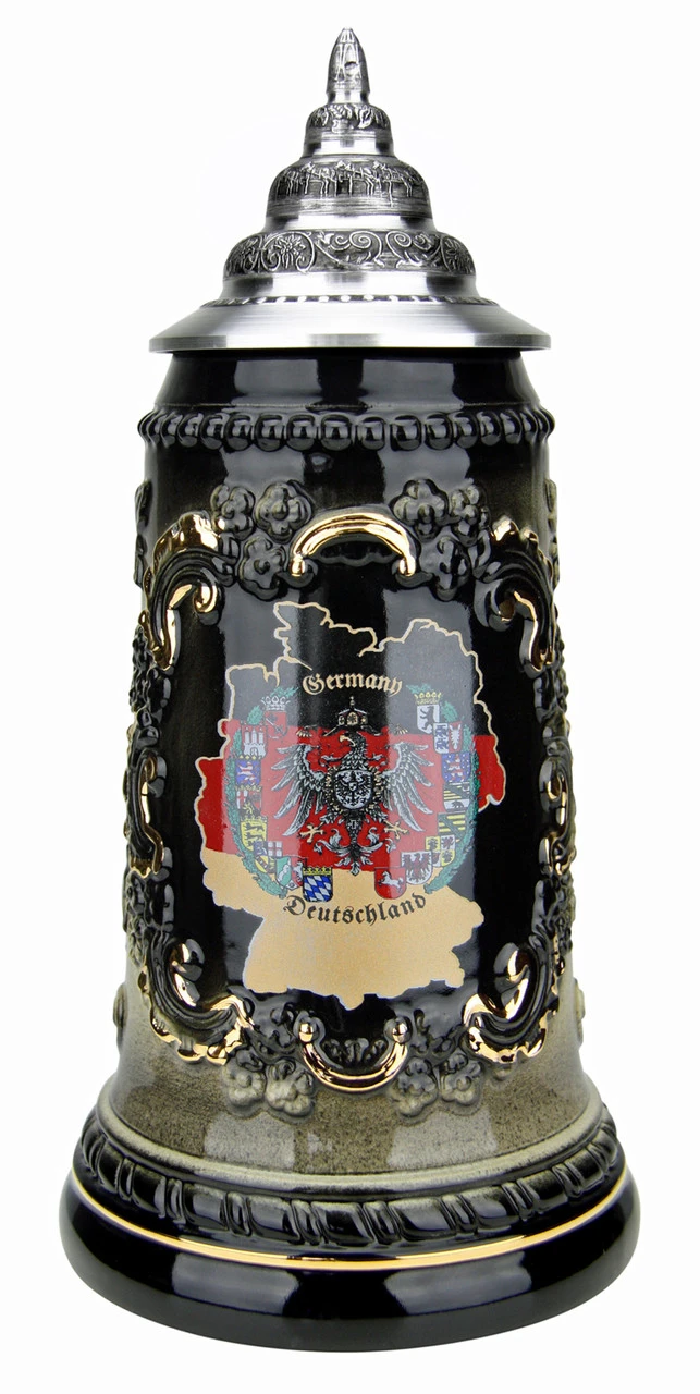 Deutschland Map Black Glaze Beer Stein 3 Deutschland Map Black Glaze Beer Stein