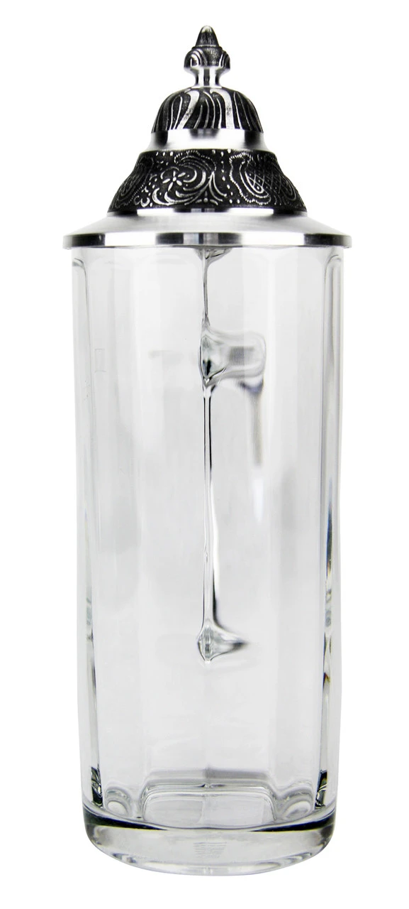 Faceted Glass Beer Stein With Pointed Pewter Lid 7 Faceted Glass Beer Stein With Pointed Pewter Lid - Image 5