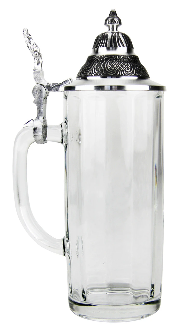 Faceted Glass Beer Stein With Pointed Pewter Lid 10 Faceted Glass Beer Stein With Pointed Pewter Lid - Image 8