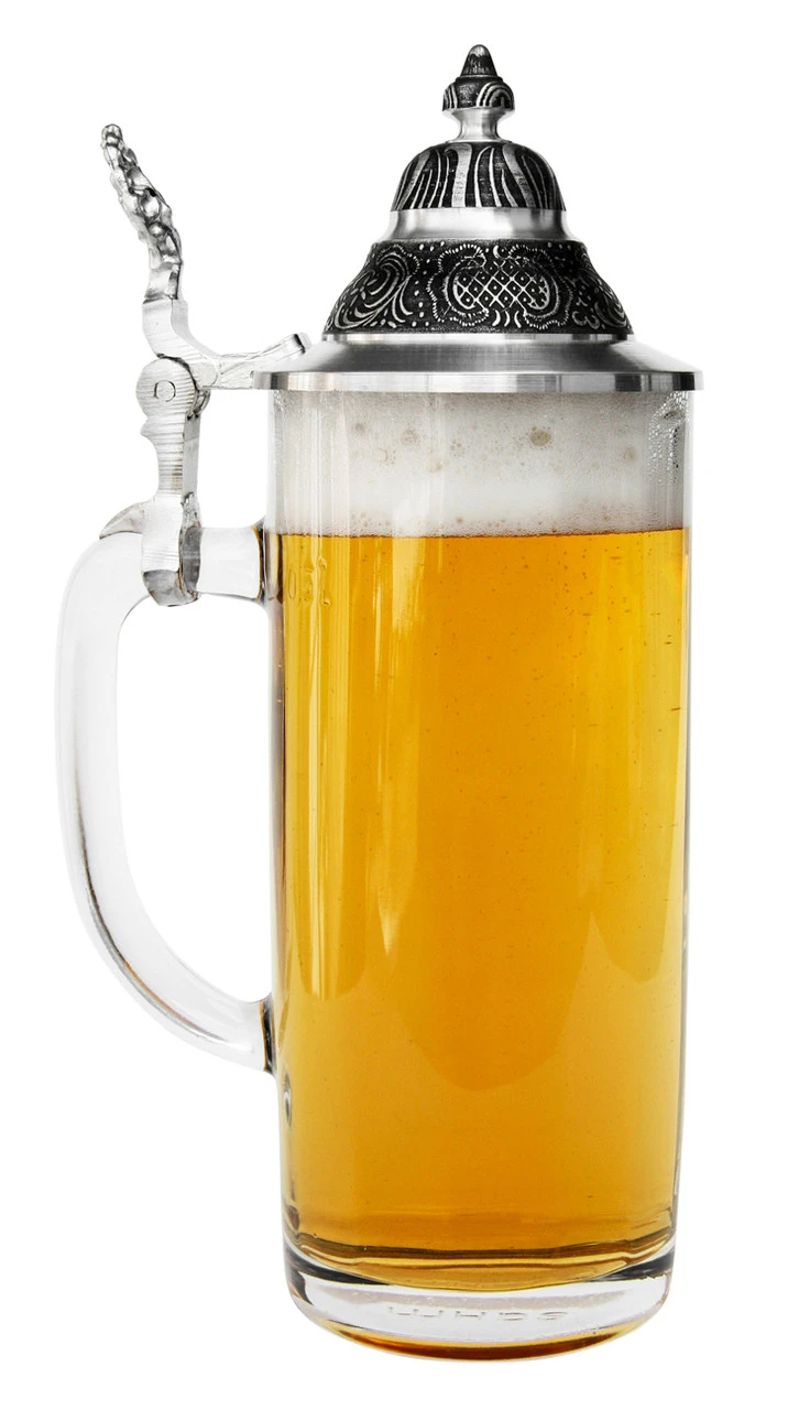 Faceted Glass Beer Stein With Pointed Pewter Lid 5 Faceted Glass Beer Stein With Pointed Pewter Lid - Image 3