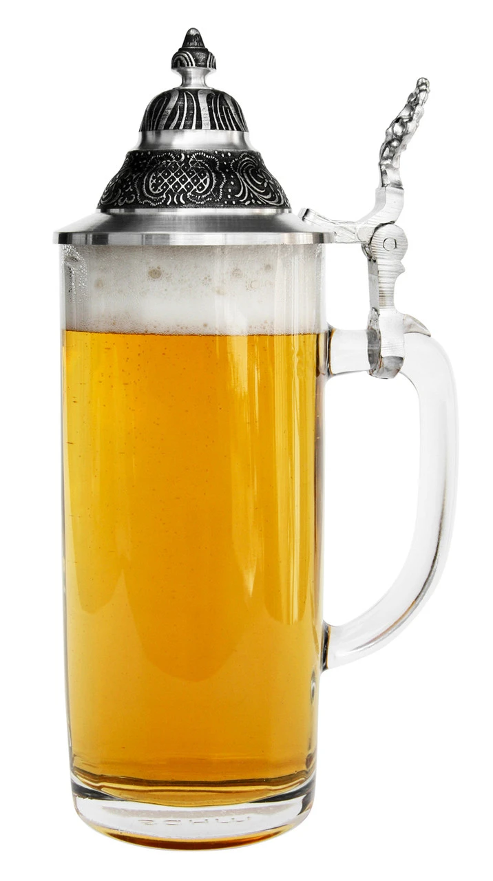 Faceted Glass Beer Stein With Pointed Pewter Lid 3 Faceted Glass Beer Stein With Pointed Pewter Lid