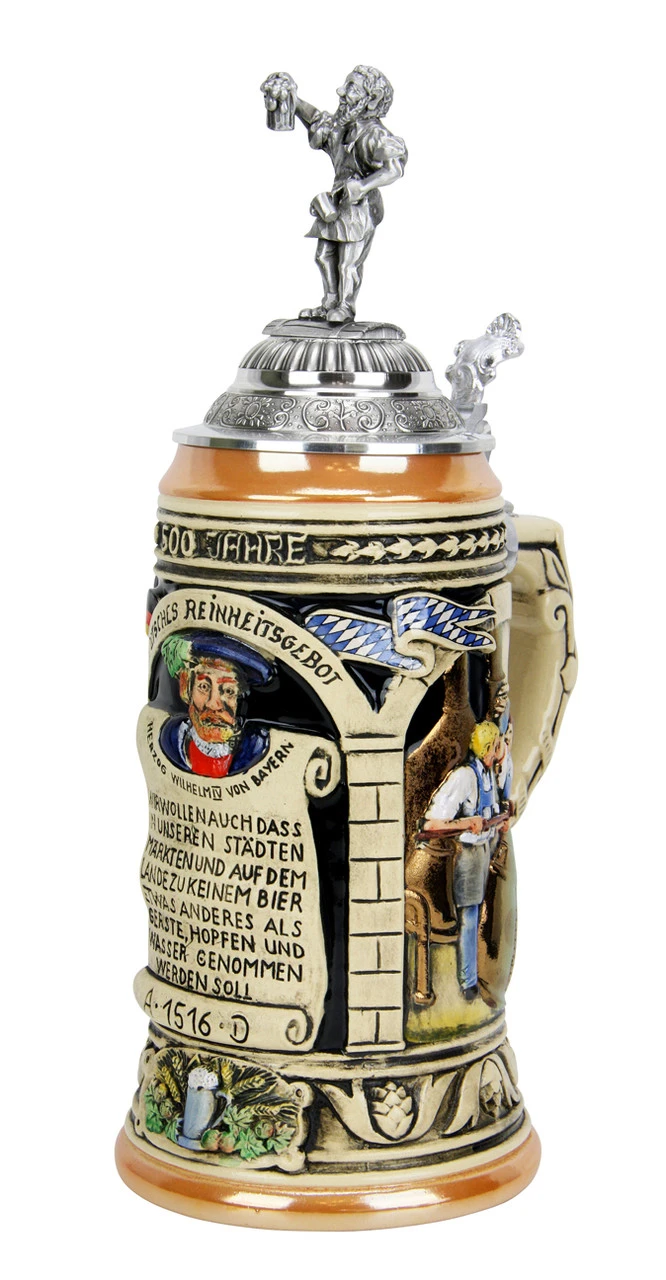 German 500 Year Anniversary Beer Purity Law German Beer Stein With Pewter Beer Brewer Figure Lid 8 German 500 Year Anniversary Beer Purity Law German Beer Stein With Pewter Beer Brewer Figure Lid - Image 6