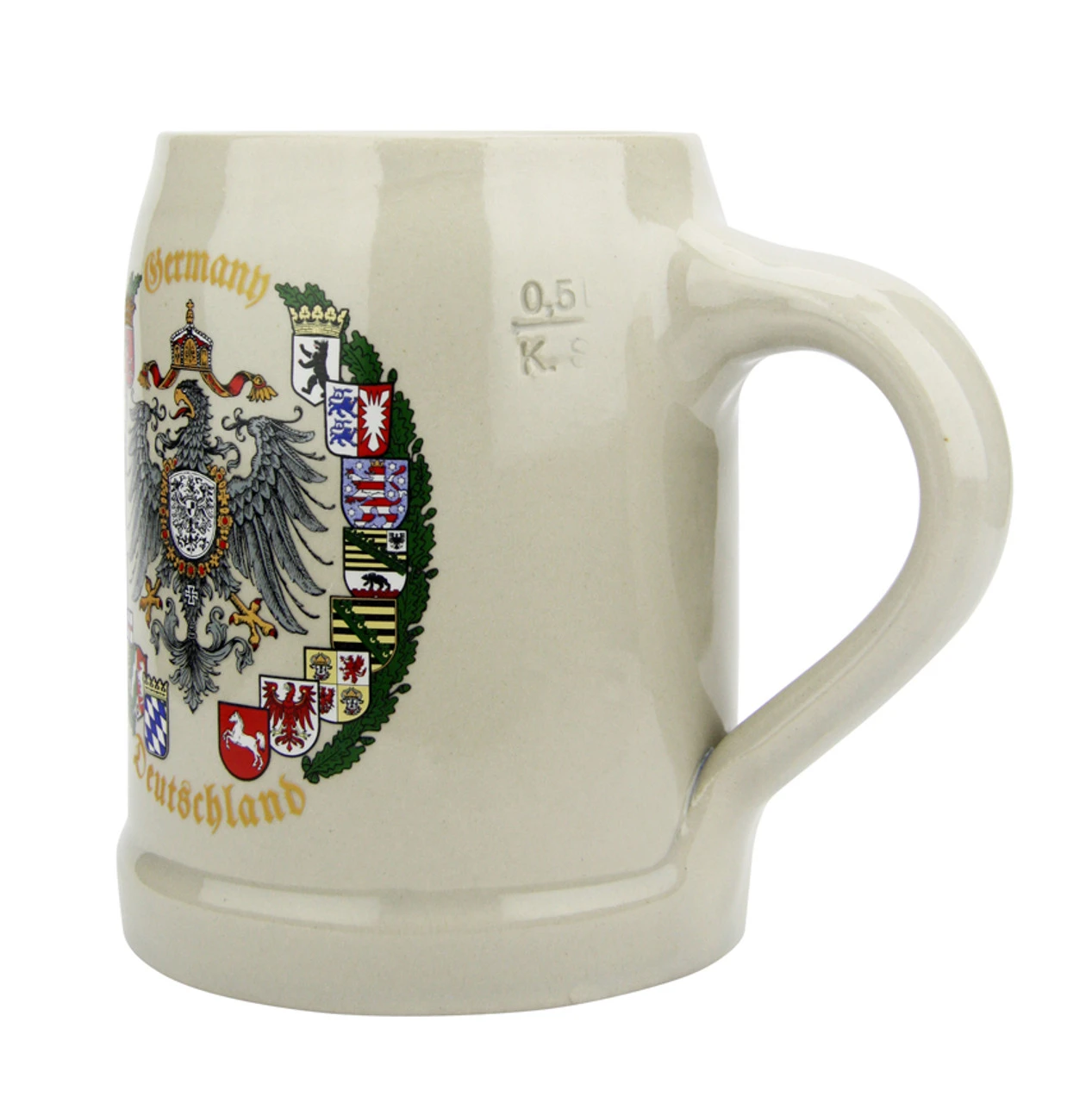 German Eagle And Crests Stoneware Beer Mug 0.5 Liter 4 German Eagle And Crests Stoneware Beer Mug 0.5 Liter - Image 2