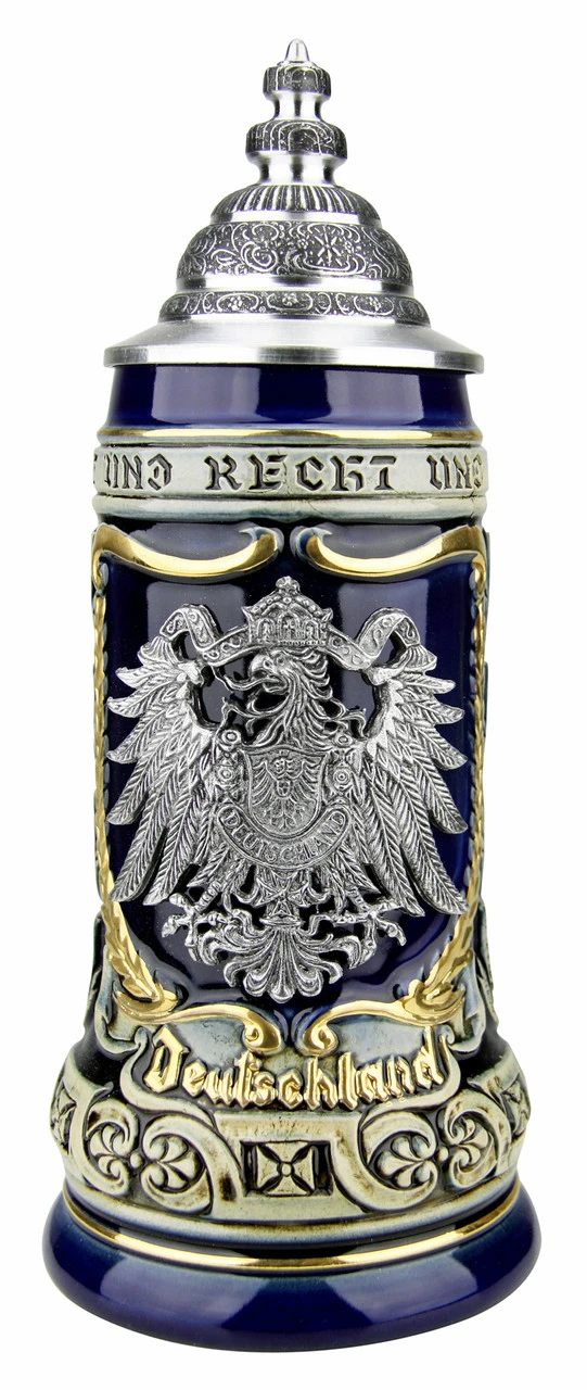 German Eagle Crests Beer Stein Blue 3 German Eagle Crests Beer Stein Blue