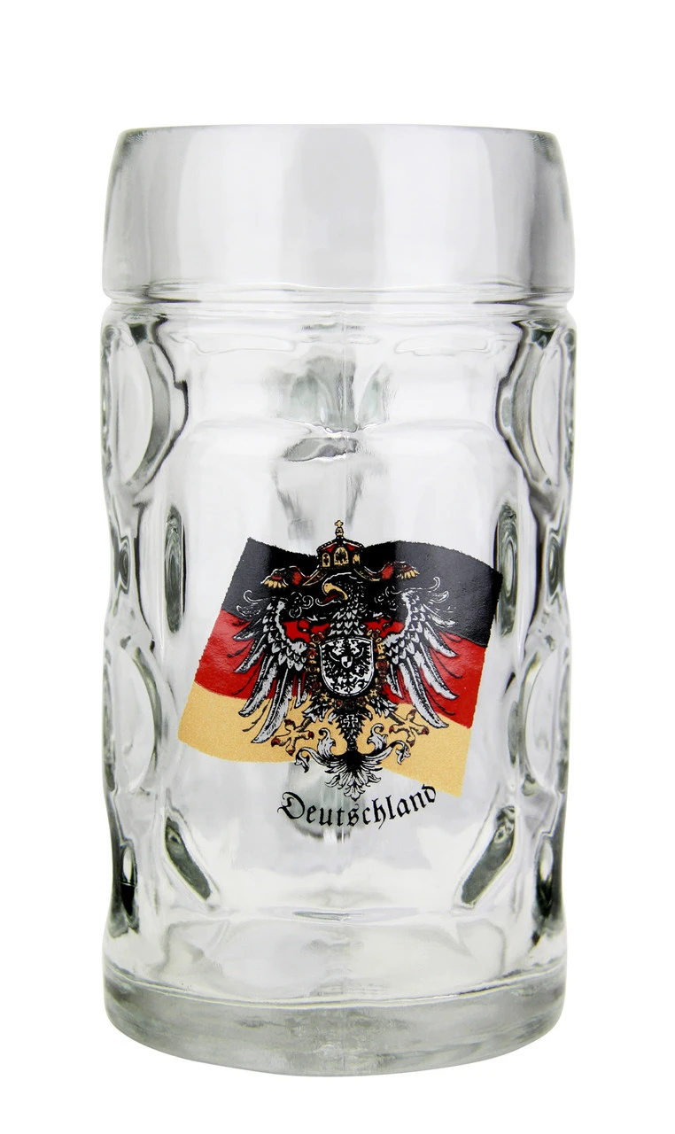 German Eagle Flag Crest Dimpled Oktoberfest Glass Beer Mug 0.5 Liter 3 German Eagle Flag Crest Dimpled Oktoberfest Glass Beer Mug 0.5 Liter