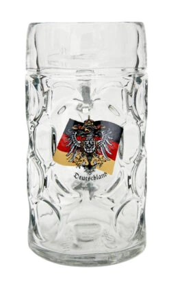 German Eagle Flag Crest Dimpled Oktoberfest Glass Beer Mug 1 Liter