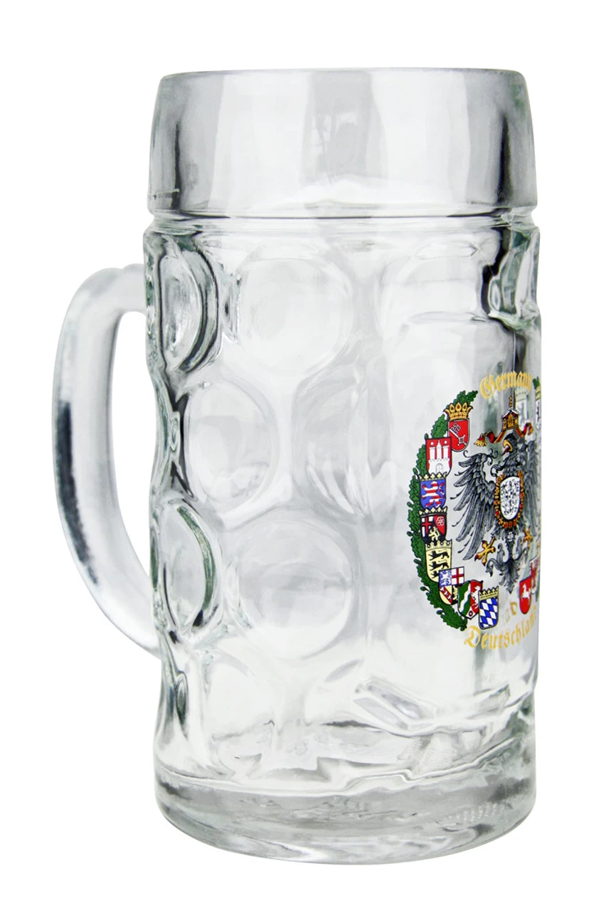German Eagle And Crests Dimpled Oktoberfest Glass Beer Mug 0.5 Liter 4 German Eagle And Crests Dimpled Oktoberfest Glass Beer Mug 0.5 Liter - Image 2