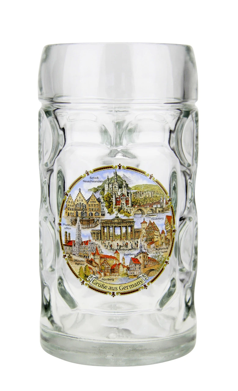 German Landmarks Dimpled Oktoberfest Glass Beer Mug 0.5 Liter 3 German Landmarks Dimpled Oktoberfest Glass Beer Mug 0.5 Liter