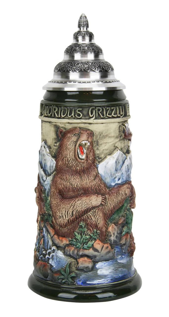 Glorious Grizzly Bear Beer Stein Rustic 3 Glorious Grizzly Bear Beer Stein Rustic