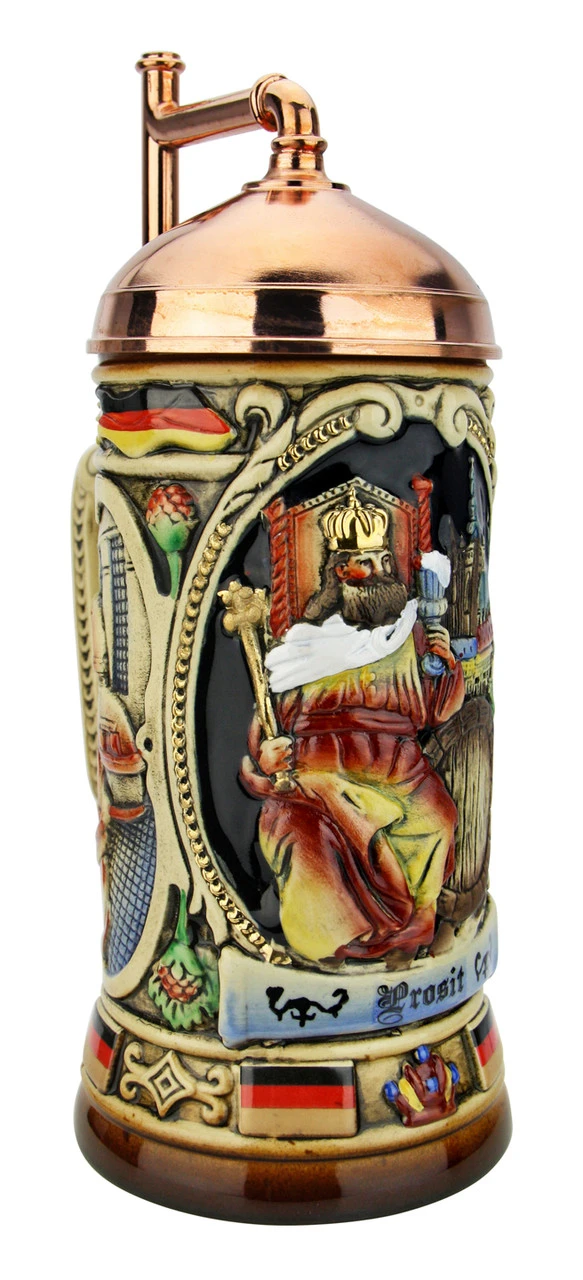 King Gambrinus Brewers Prosit Beer Stein | Copper Kettle Lid 3 King Gambrinus Brewers Prosit Beer Stein | Copper Kettle Lid