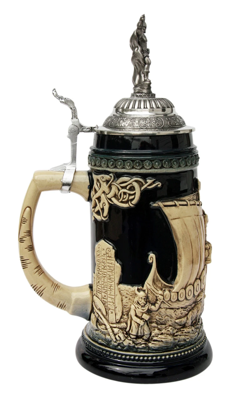 Leif Erikssen Viking Beer Stein Cobalt With Viking Lid 5 Leif Erikssen Viking Beer Stein Cobalt With Viking Lid - Image 3