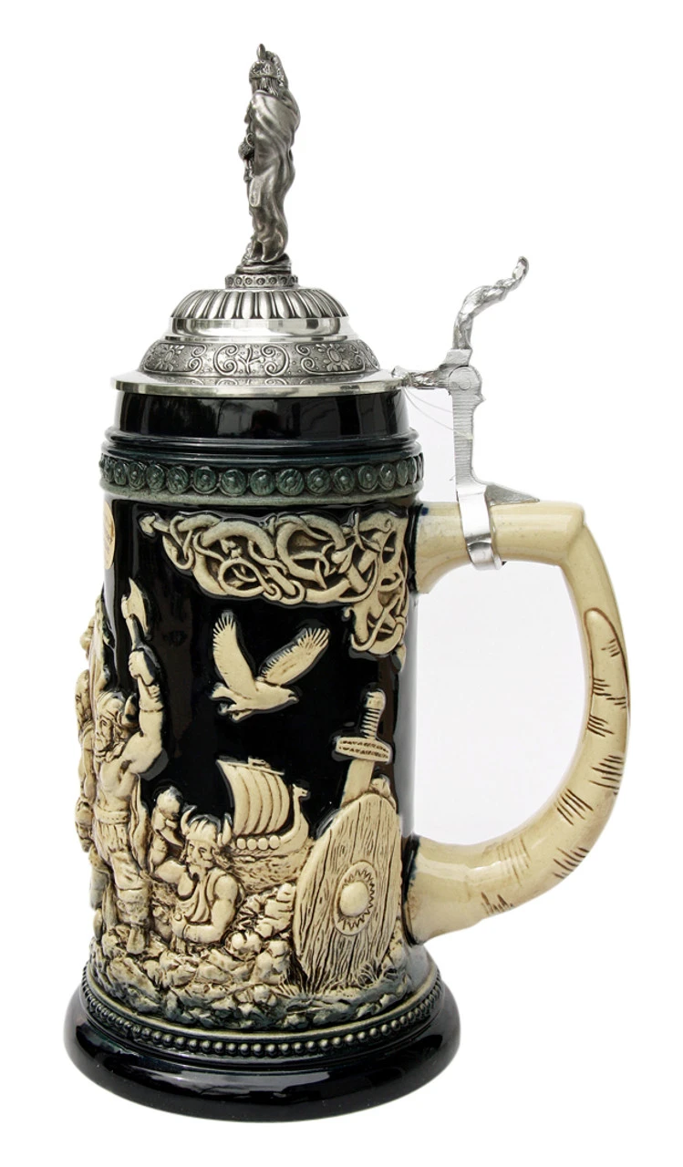 Leif Erikssen Viking Beer Stein Cobalt With Viking Lid 7 Leif Erikssen Viking Beer Stein Cobalt With Viking Lid - Image 5