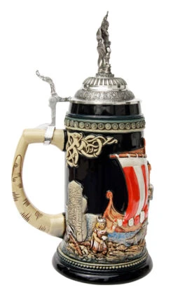 Leif Erikssen Viking Beer Stein With Viking Lid -Beer Stein Store Leif Erikssen Viking Beer Stein with Viking Lid K1011BLV LS SM 62604.1417531444