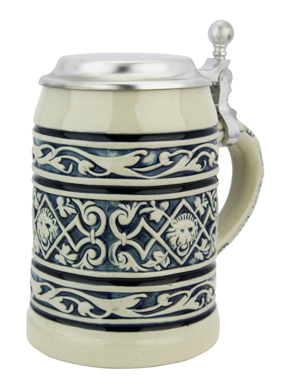Lion Head Traditional Cobalt Stone Gray Finish Beer Stein 3 Lion Head Traditional Cobalt Stone Gray Finish Beer Stein