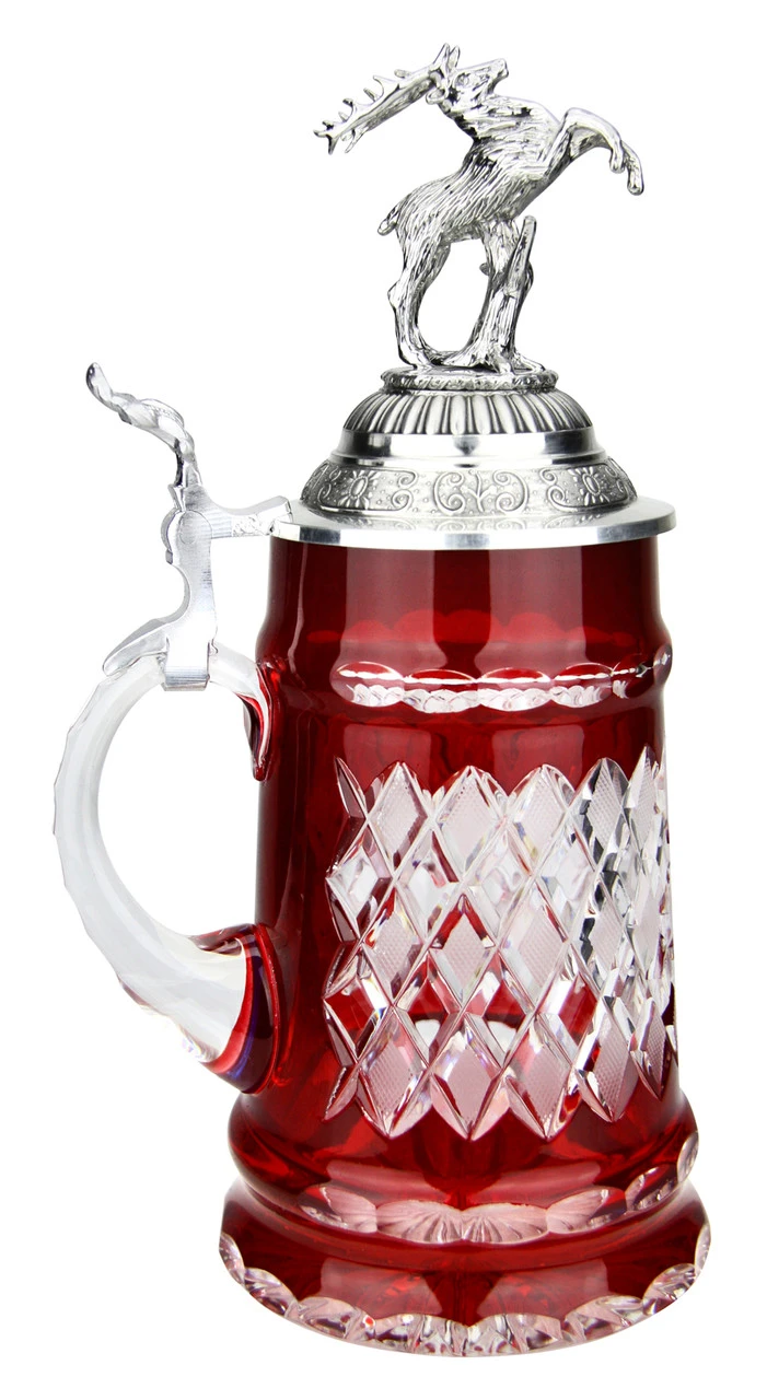 Lord Of Crystal Red German Beer Stein | 3D Stag Lid 3 Lord Of Crystal Red German Beer Stein | 3D Stag Lid