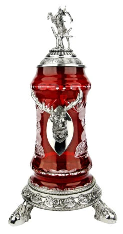 Lord Of Crystal Stag German Beer Stein Red | 3D Stag Lid | Hoof Feet