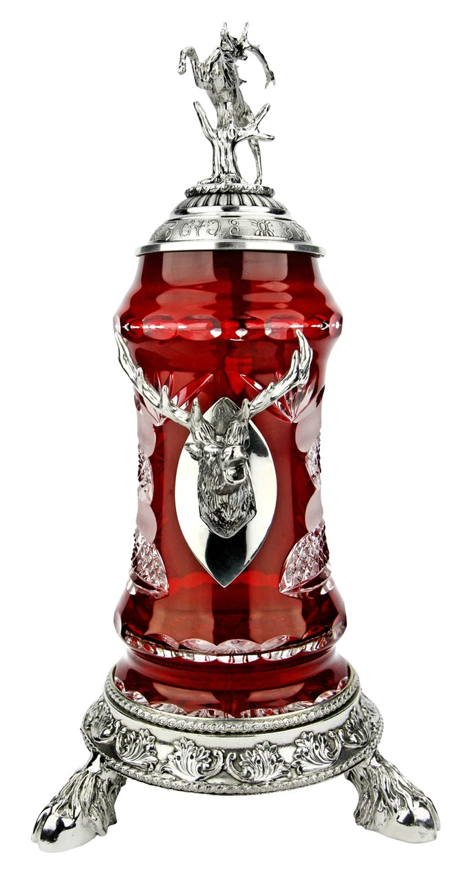 Lord Of Crystal Stag German Beer Stein Red | 3D Stag Lid | Hoof Feet 3 Lord Of Crystal Stag German Beer Stein Red | 3D Stag Lid | Hoof Feet