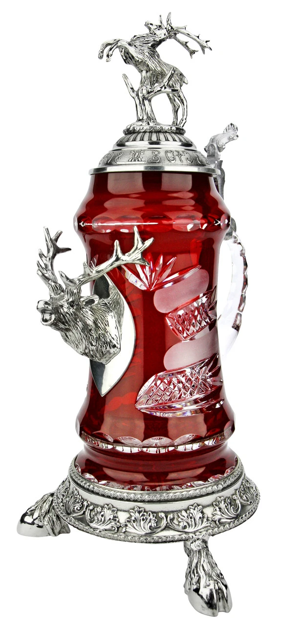 Lord Of Crystal Stag German Beer Stein Red | 3D Stag Lid | Hoof Feet 4 Lord Of Crystal Stag German Beer Stein Red | 3D Stag Lid | Hoof Feet - Image 2