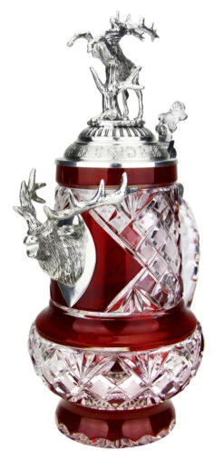 Lord Of Crystal Stag German Beer Stein Red | 3D Stag Lid