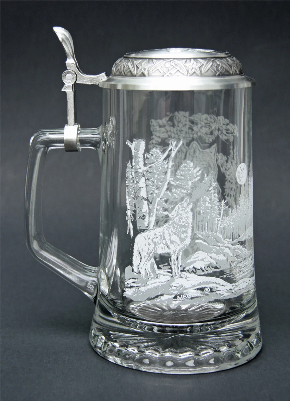 Timber Wolf Glass Beer Stein 3 Timber Wolf Glass Beer Stein