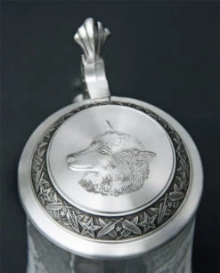 Timber Wolf Glass Beer Stein 9 Timber Wolf Glass Beer Stein -Beer Stein Store MC5914 Timber Wolf Glass Stein SM Lid 10466.1376592067