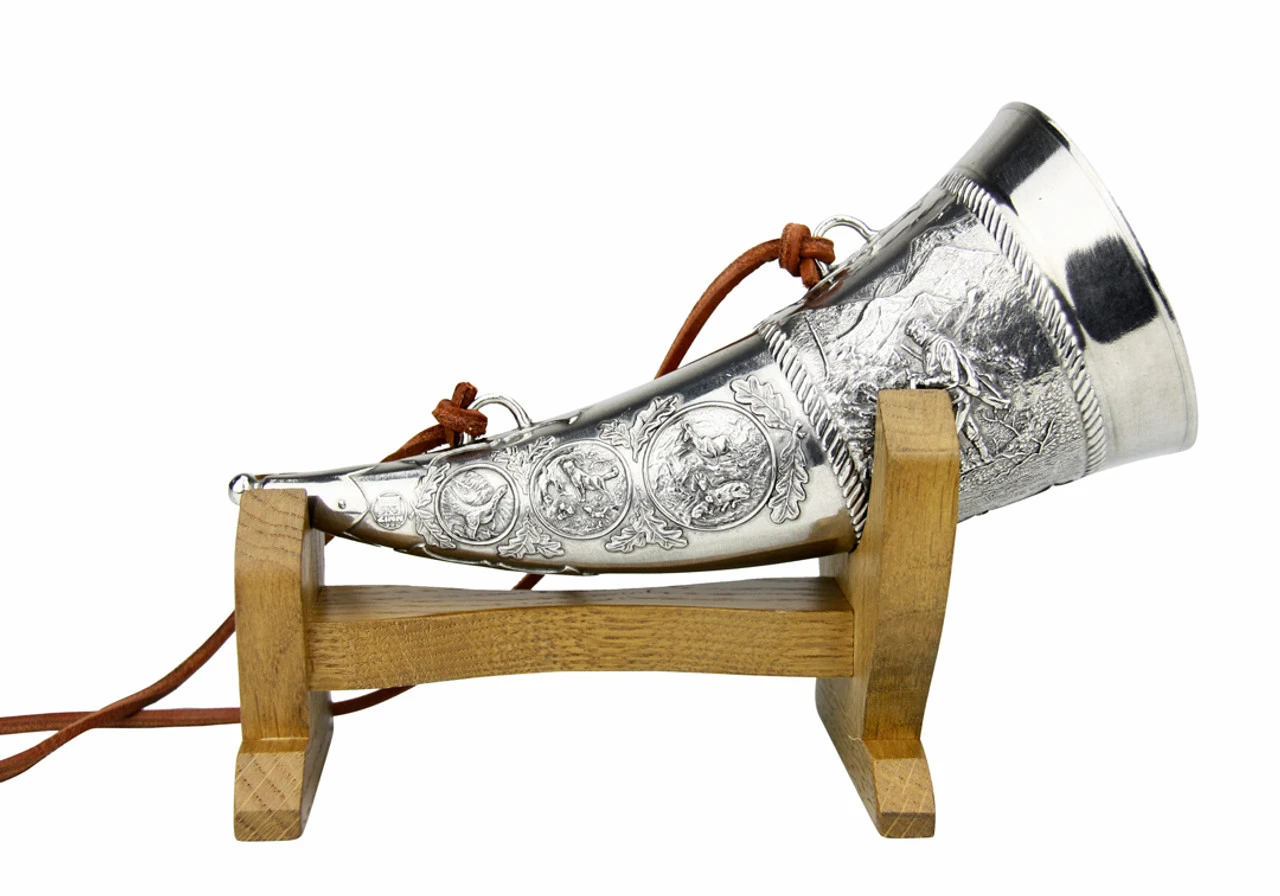 Marksman Hunter Pewter Drinking Horn With Wooden Stand 4 Marksman Hunter Pewter Drinking Horn With Wooden Stand - Image 2