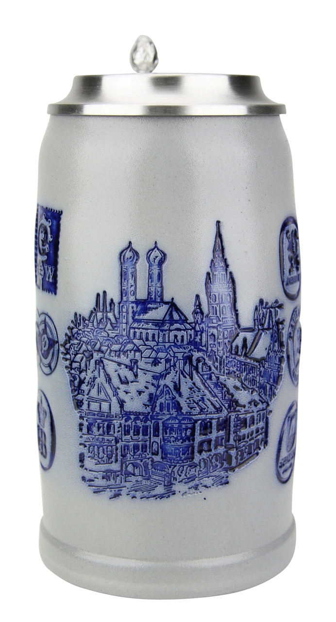 Munich Breweries 1 Liter Salt Glaze Stoneware Beer Stein 4 Munich Breweries 1 Liter Salt Glaze Stoneware Beer Stein - Image 2