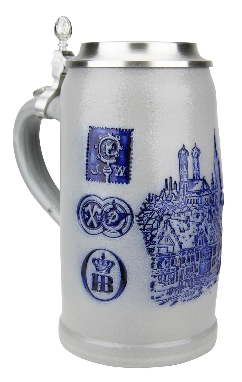 Munich Breweries 1 Liter Salt Glaze Stoneware Beer Stein 3 Munich Breweries 1 Liter Salt Glaze Stoneware Beer Stein