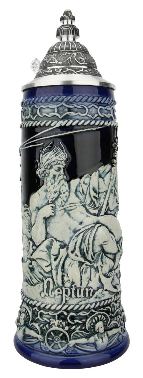 Neptune German Beer Stein With Mermaid Handle | Cobalt 3 Neptune German Beer Stein With Mermaid Handle | Cobalt