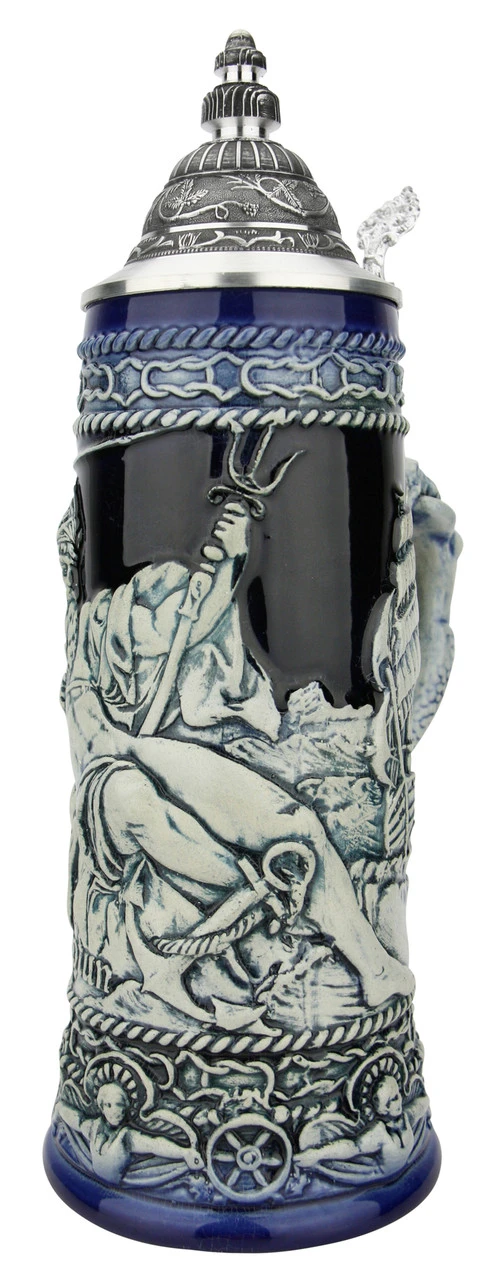 Neptune German Beer Stein With Mermaid Handle | Cobalt 7 Neptune German Beer Stein With Mermaid Handle | Cobalt - Image 5