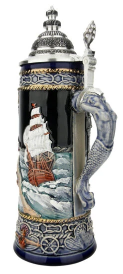 Neptune German Beer Stein With Mermaid Handle | Handpainted 11 Neptune German Beer Stein With Mermaid Handle | Handpainted -Beer Stein Store Neptune German Beer Stein with Mermaid Handle Handpainted T3122 Back SM 85478.1649789809
