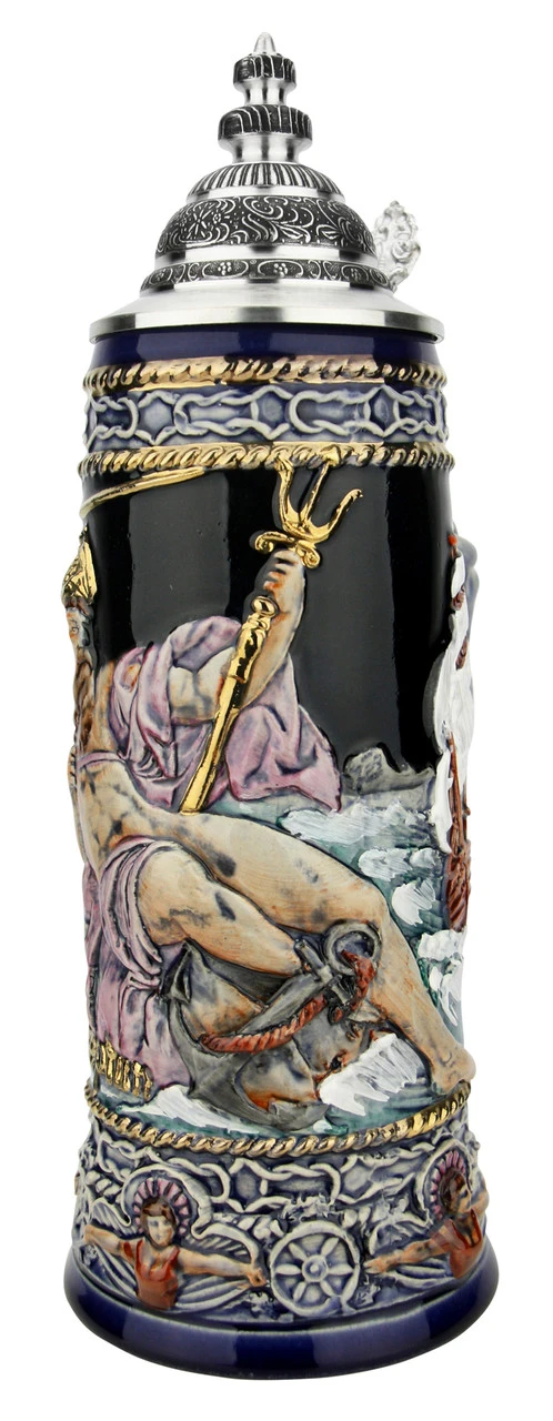 Neptune German Beer Stein With Mermaid Handle | Handpainted 8 Neptune German Beer Stein With Mermaid Handle | Handpainted - Image 6