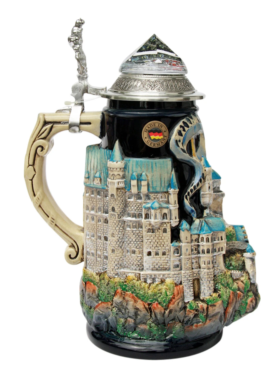 Neuschwanstein Castle 3D Beer Stein With Faceted Crystal Lid 3 Neuschwanstein Castle 3D Beer Stein With Faceted Crystal Lid