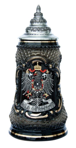 Old German Pewter Coat Of Arms Black Lozenge Beer Stein