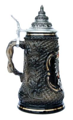 Old German Pewter Coat Of Arms Black Lozenge Beer Stein 6 Old German Pewter Coat Of Arms Black Lozenge Beer Stein -Beer Stein Store Old Germany Beer Stein with Pewter Medallion K720SBG LS SM 85684.1401398631