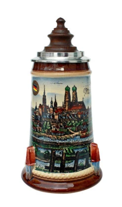 Old Munich Beer Stein With Wood Lid